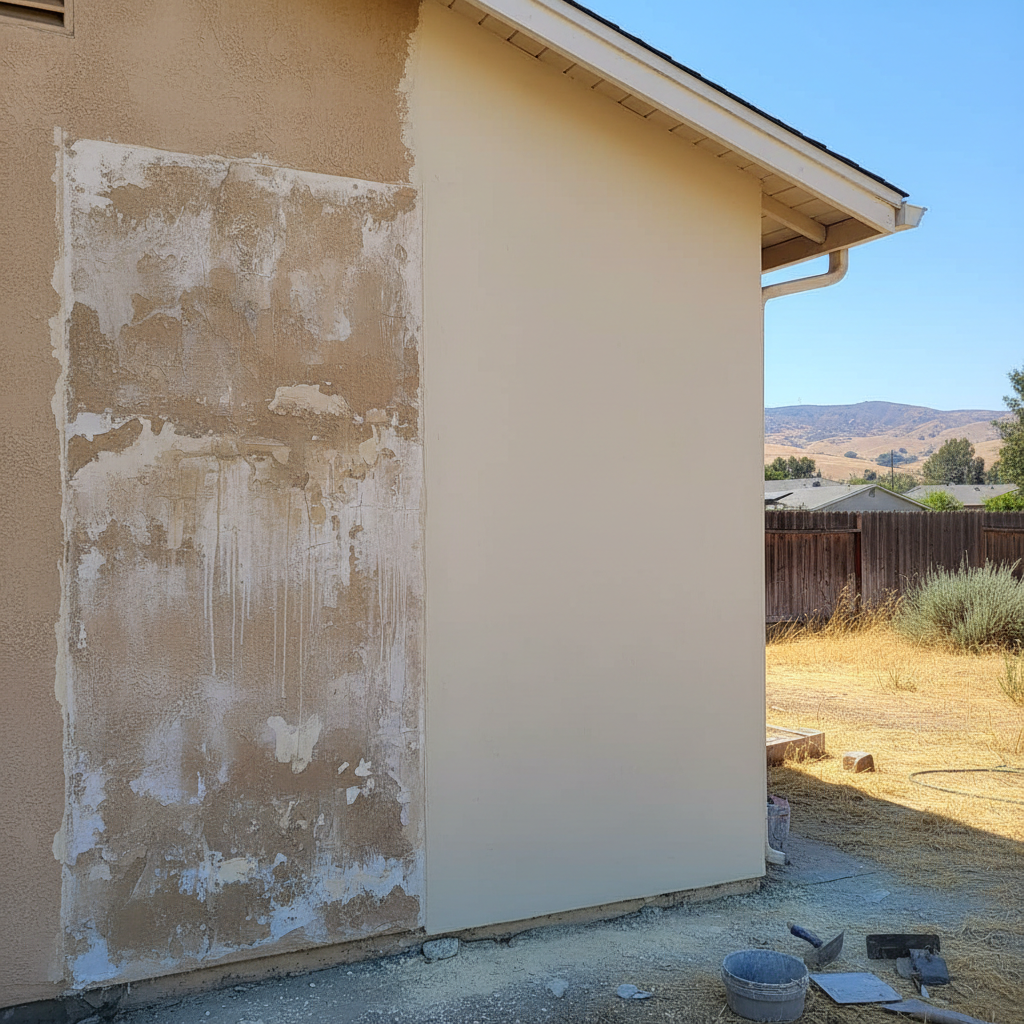 Completed stucco replacement work at a residential property in Tracy, CA