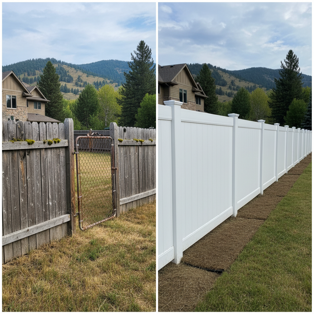 Completed vinyl fence installation work at a residential property in Missoula, MT