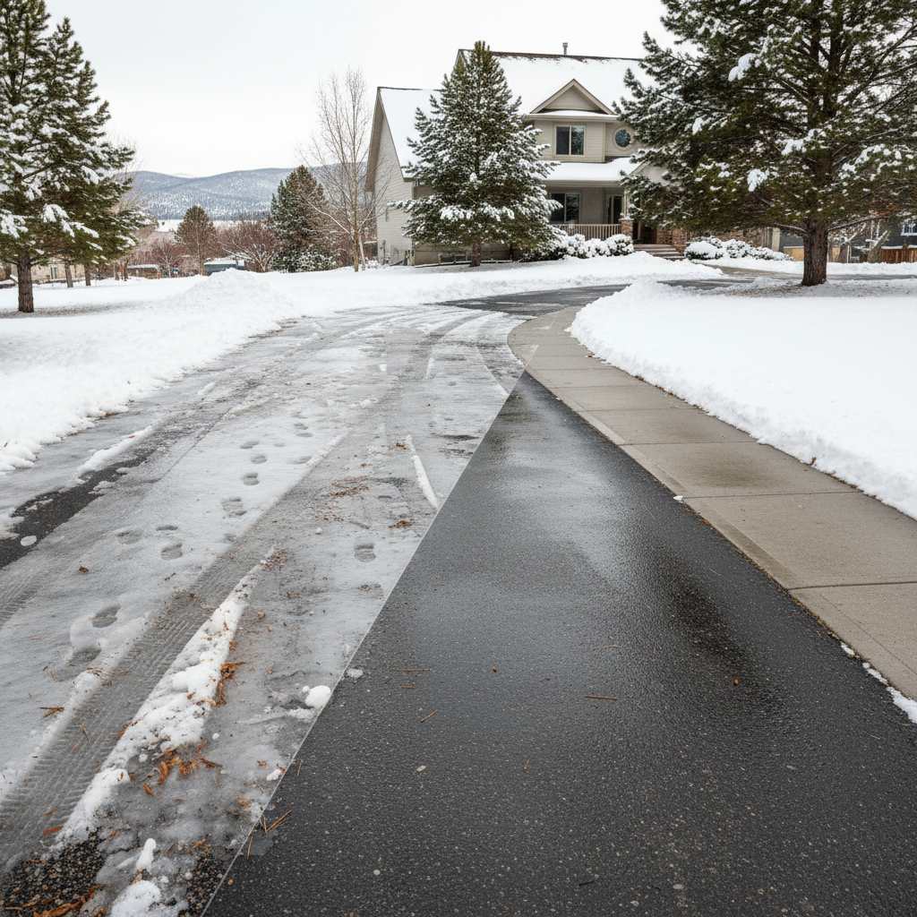 Completed snow plowing work at a residential property in Helena, MT