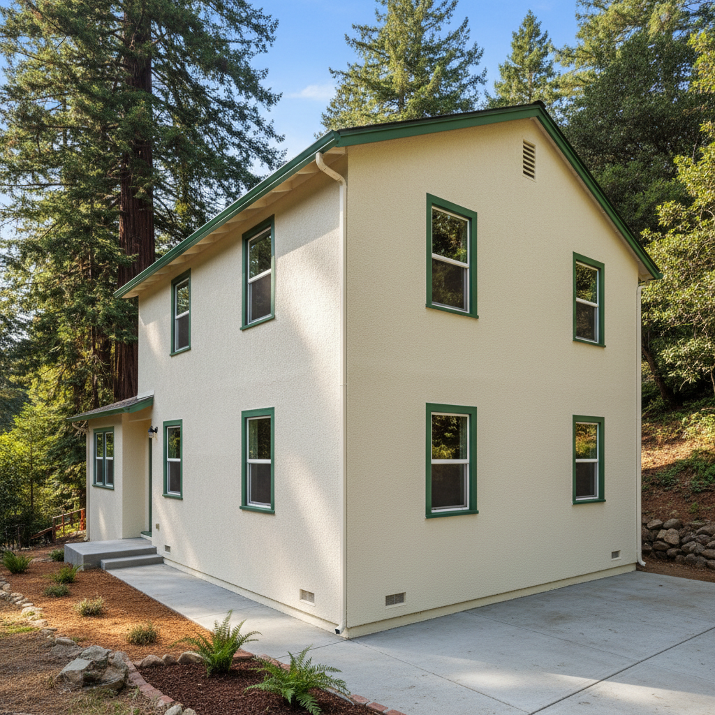 Completed stucco installation work at a residential property in Ben Lomond, CA