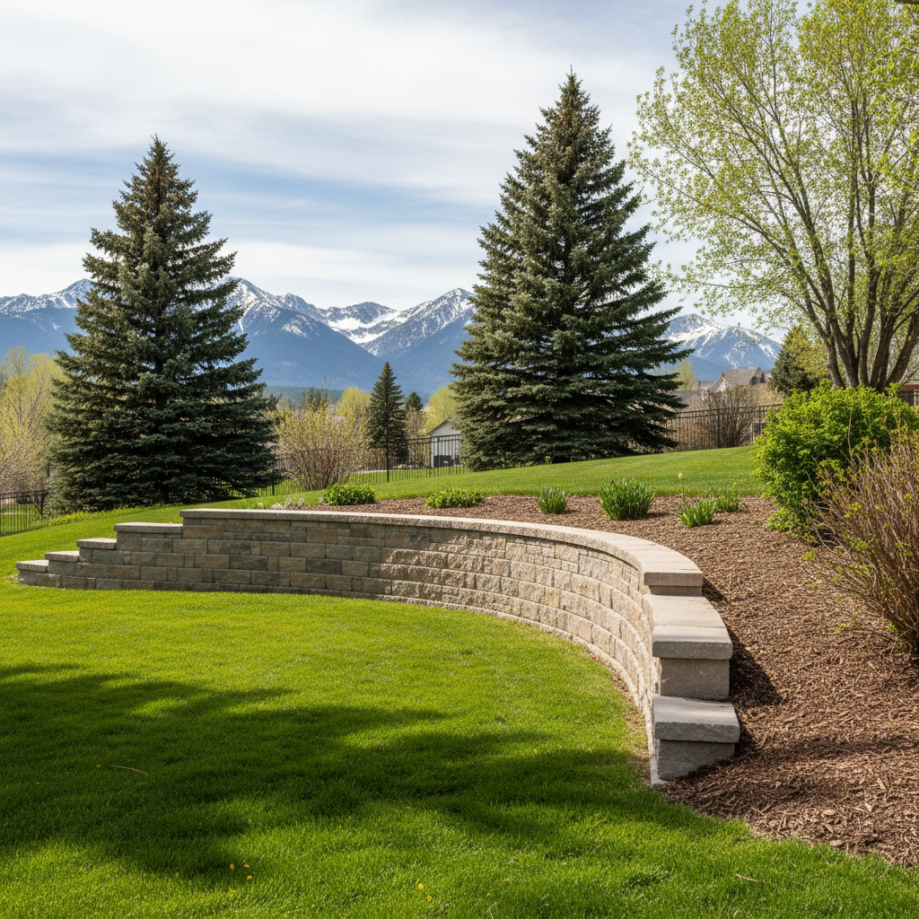 Completed retaining wall construction work at a residential property in Missoula, MT