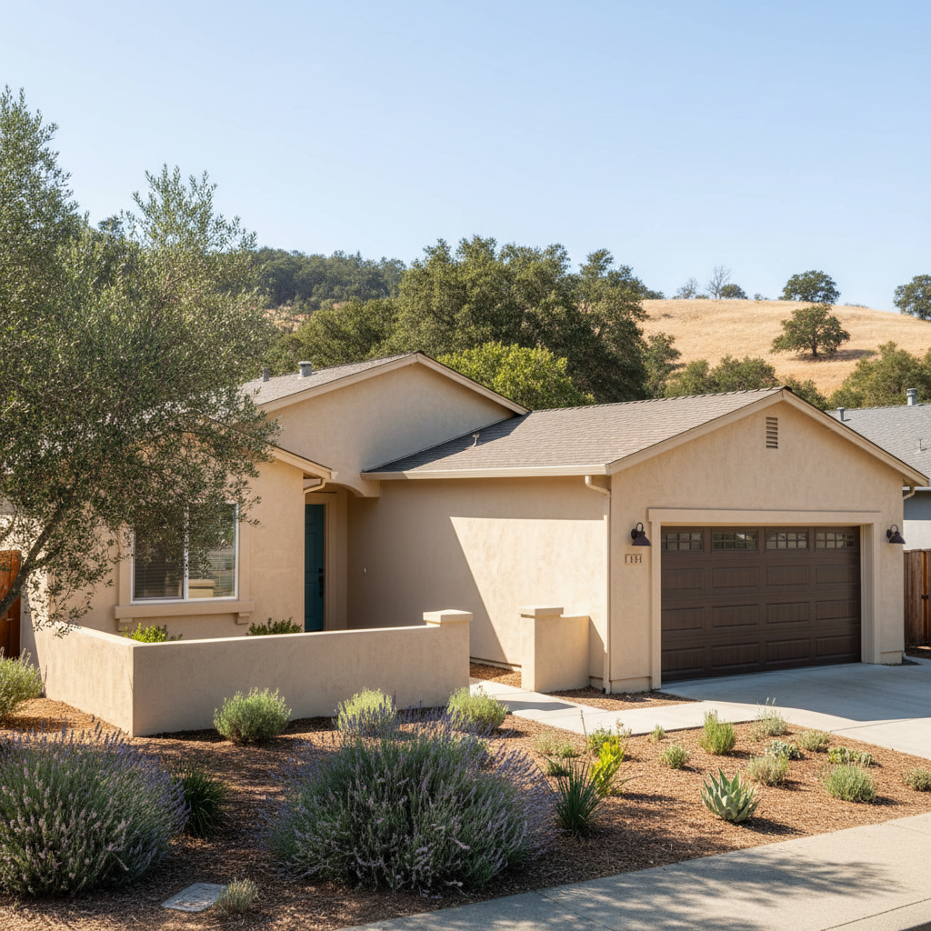Completed stucco painting work at a residential property in Santa Rosa, CA