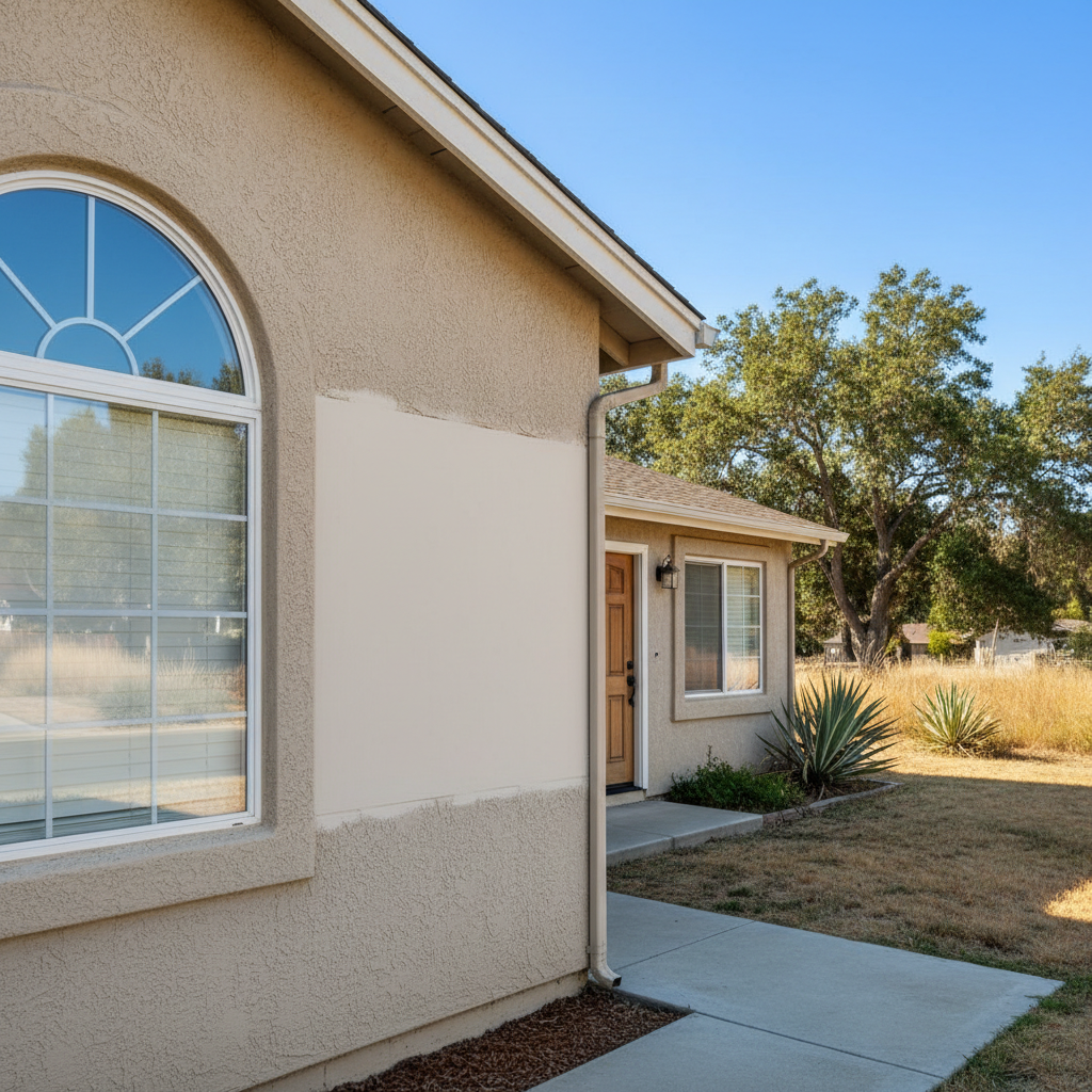 Completed stucco repair work at a residential property in Atherton, CA