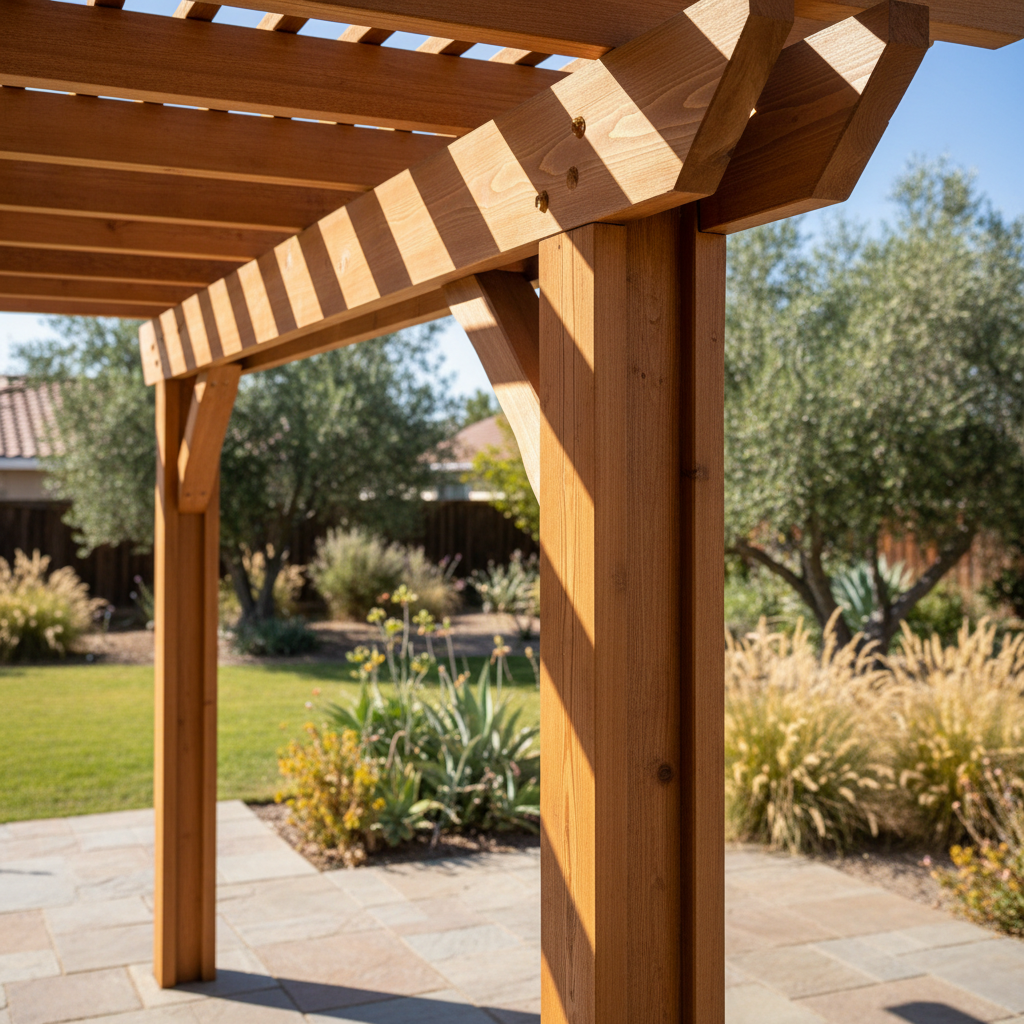 Completed pergola construction work at a residential property in Fresno, CA