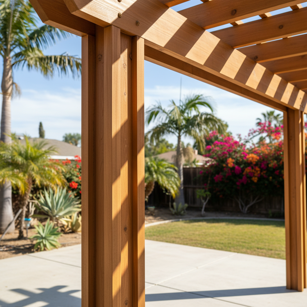 Completed pergola construction work at a residential property in Garden Grove, CA