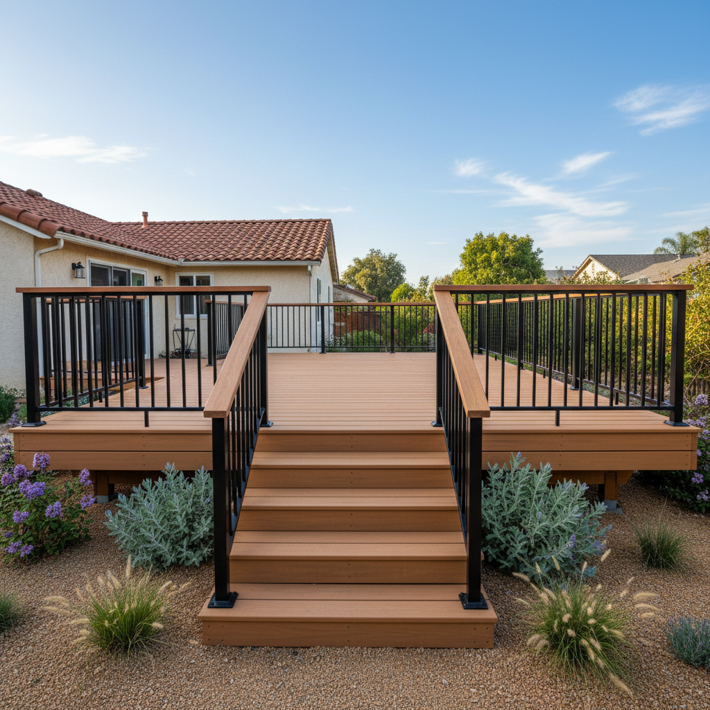 Completed deck construction work at a residential property in Hawthorne, CA