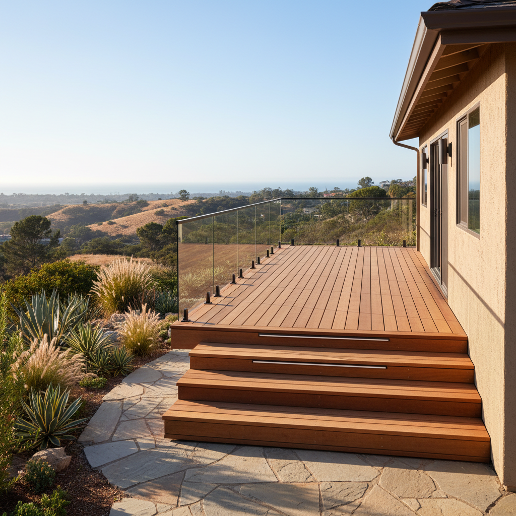 Completed deck construction work at a residential property in Encinitas, CA