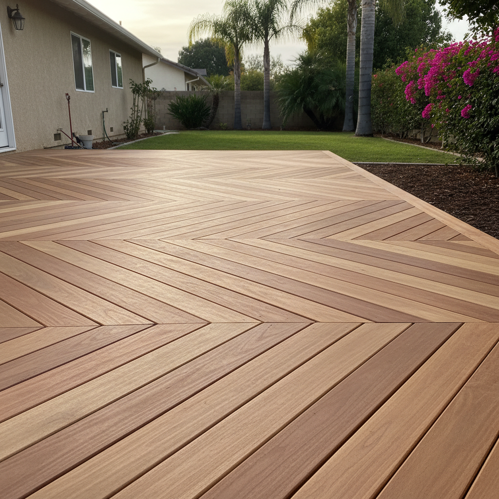Completed wooden decks work at a residential property in Garden Grove, CA