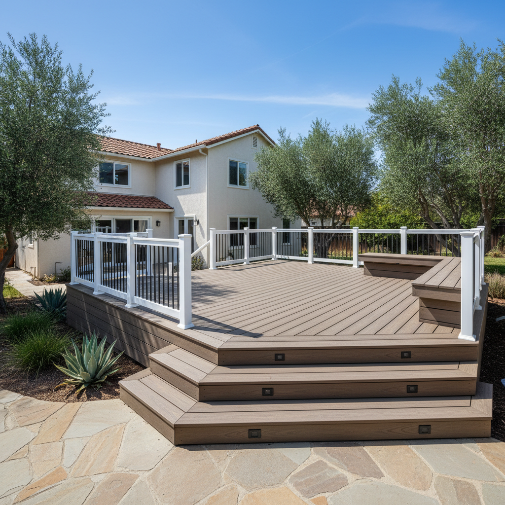 Completed composite decks work at a residential property in Hawthorne, CA
