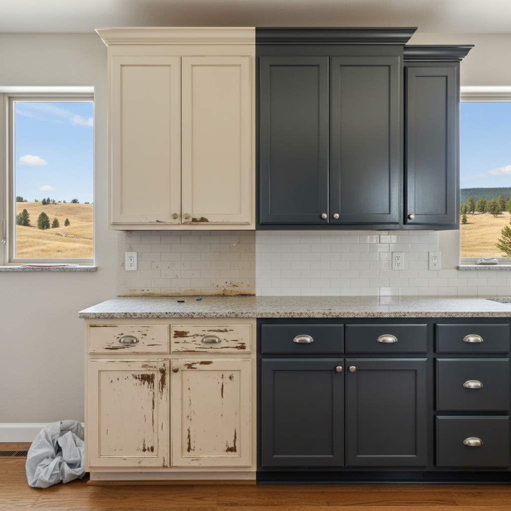 Completed cabinet painting work at a residential property in Bozeman, MT
