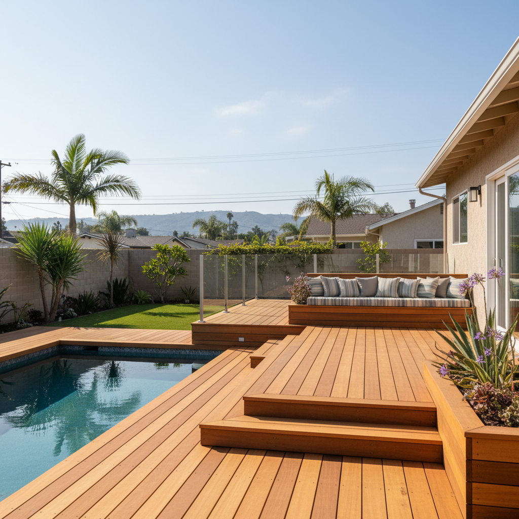 Completed pool decks work at a residential property in Long Beach, CA