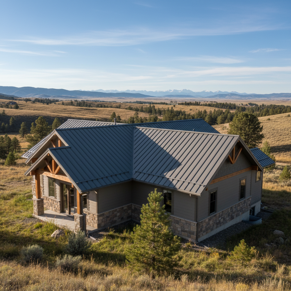 Completed metal roofing work at a residential property in Bozeman, MT