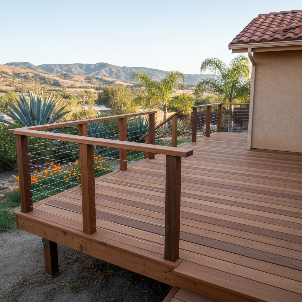 Completed deck railing installation work at a residential property in Pomona, CA