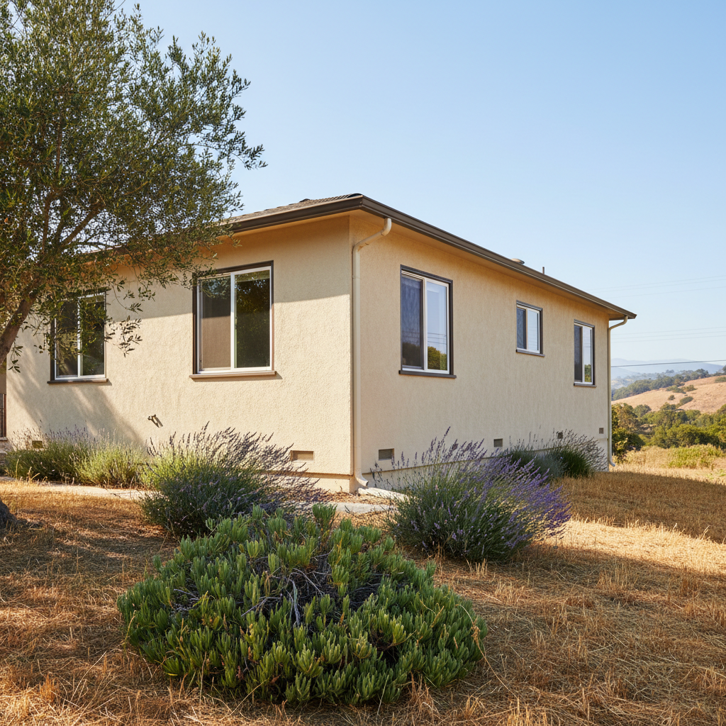 Completed stucco installation work at a residential property in Burlingame, CA