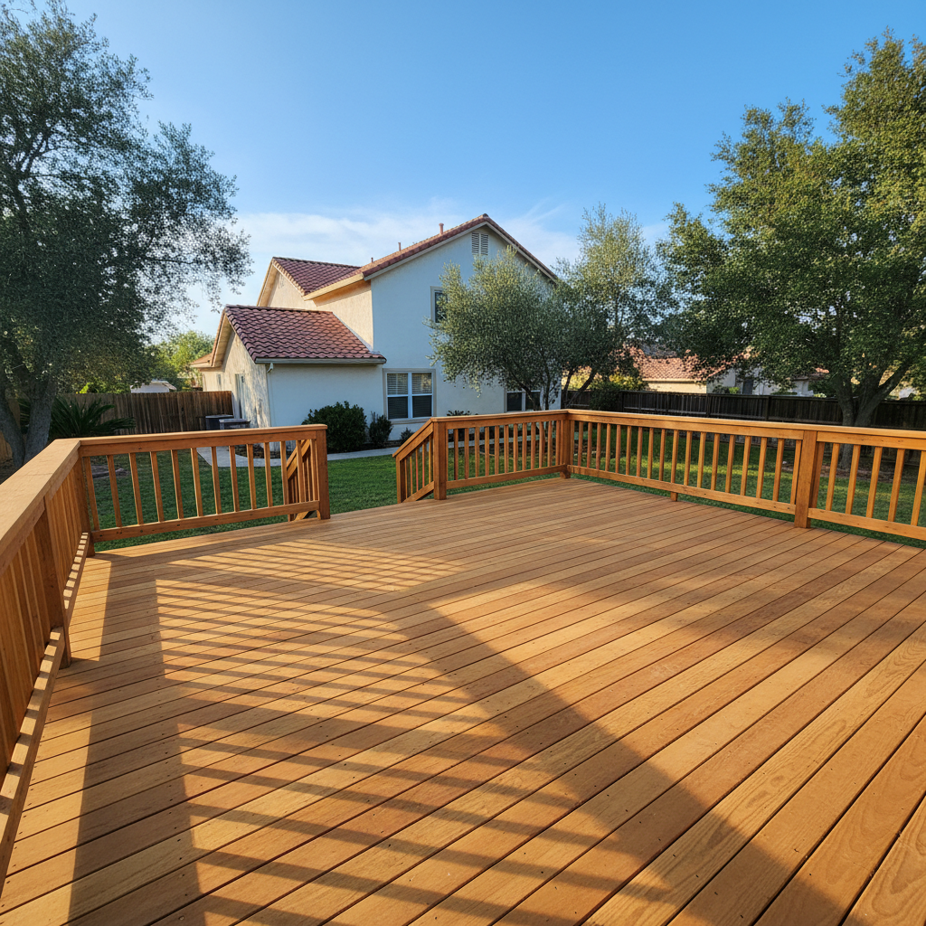 Completed deck construction work at a residential property in Modesto, CA