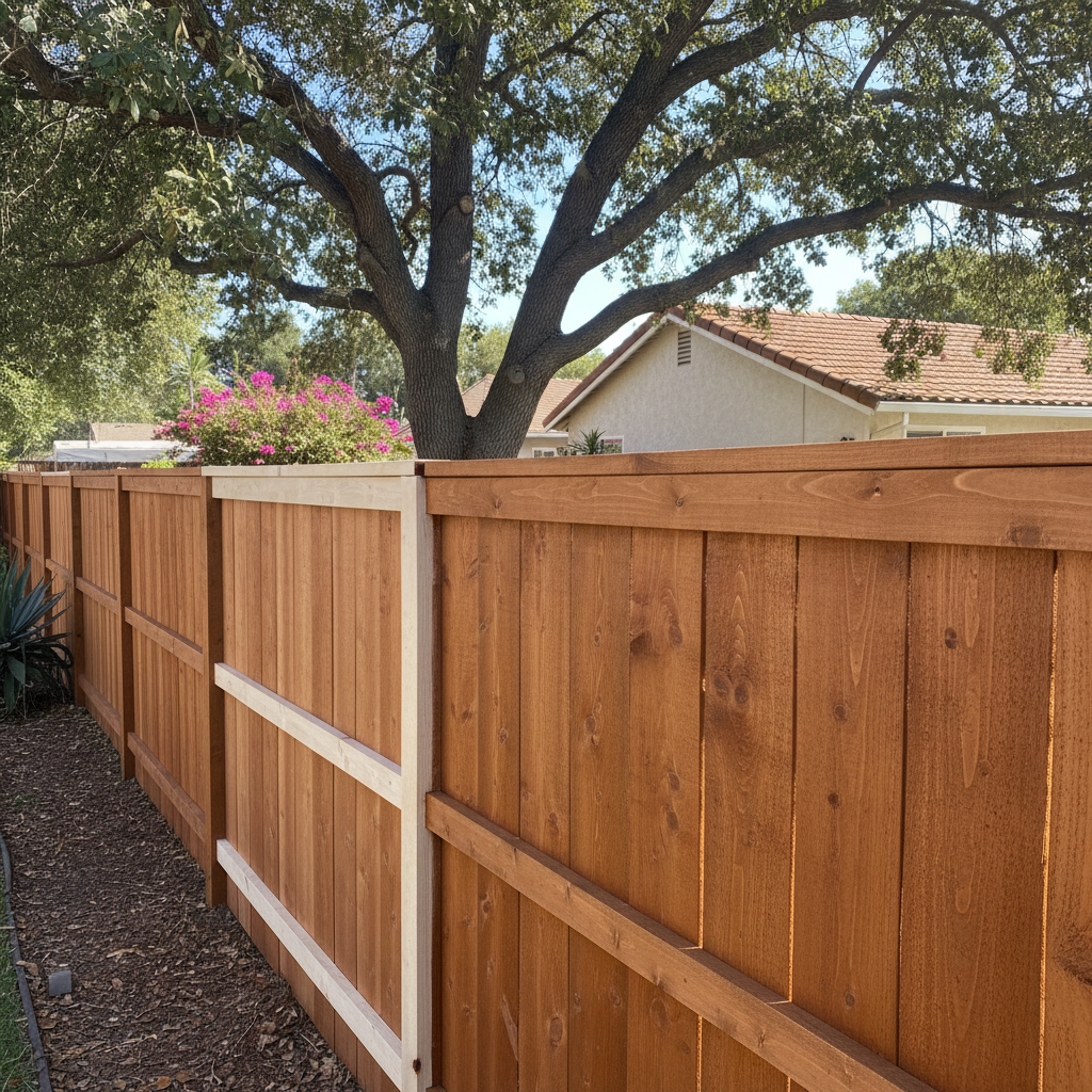 Completed fence staining and painting work at a residential property in Garden Grove, CA