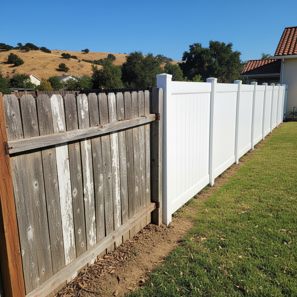 Completed vinyl fence installation work at a residential property in Benicia, CA