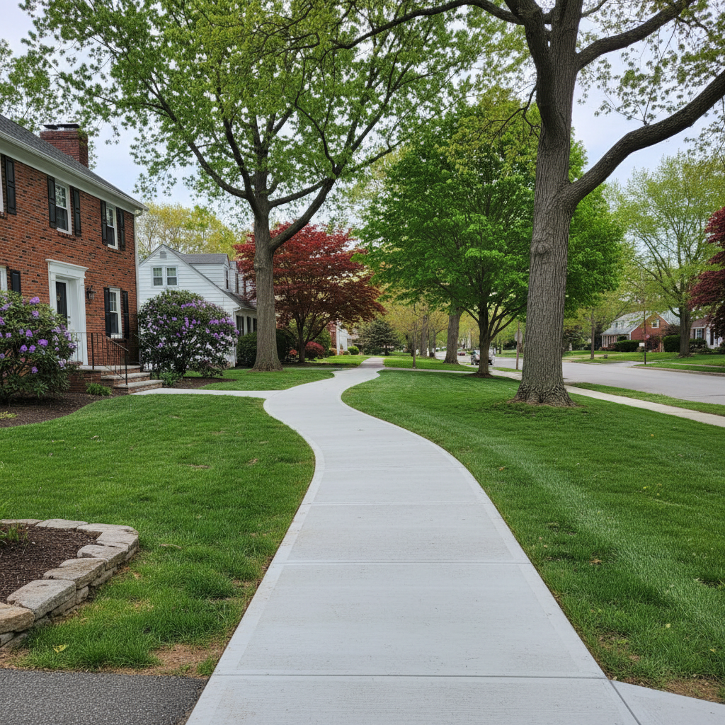 Completed concrete sidewalks work at a residential property in Cranston, RI