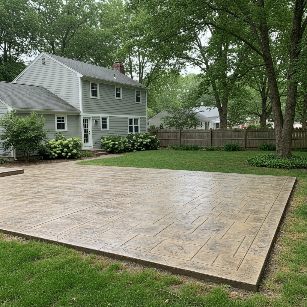 Completed concrete patios work at a residential property in Cranston, RI