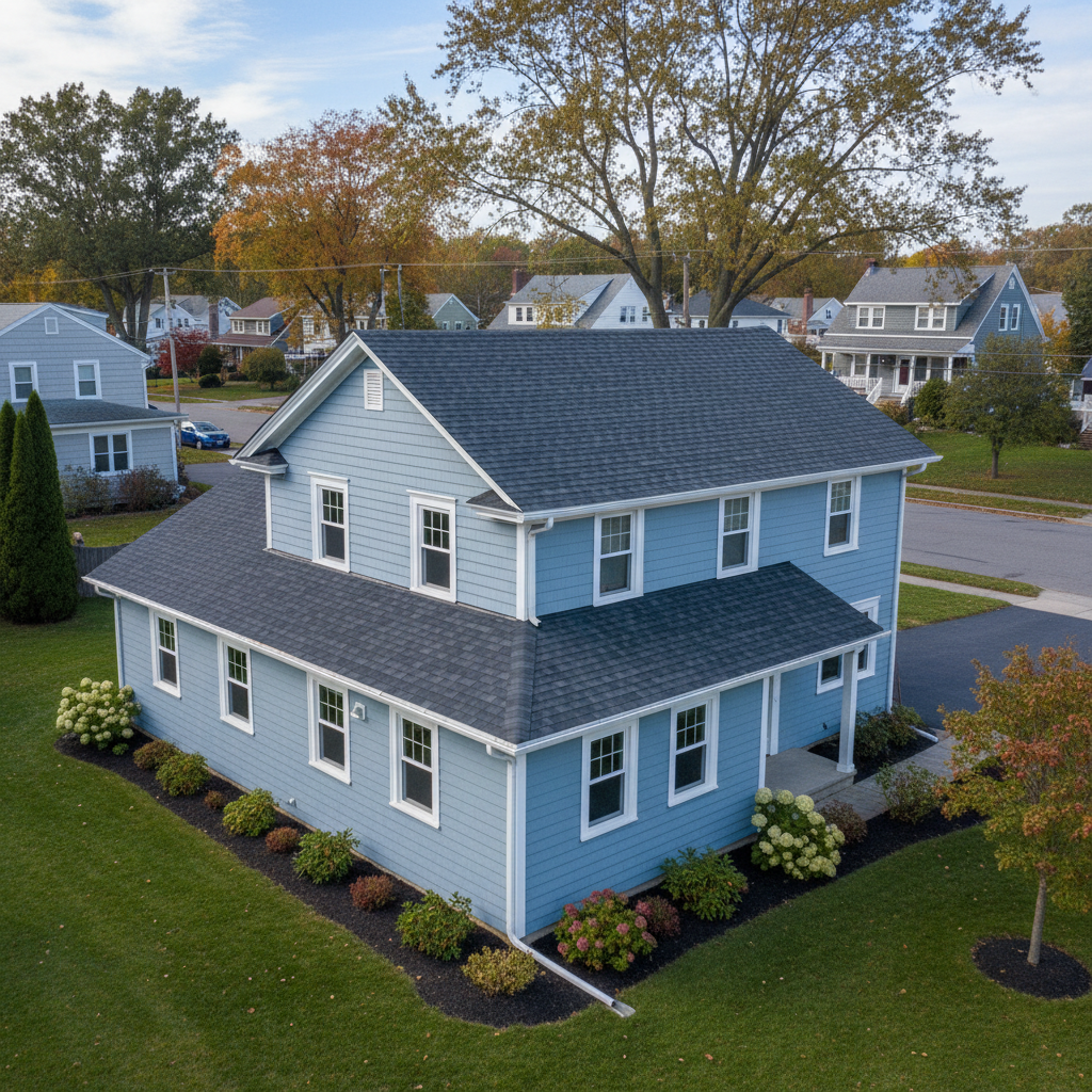 Completed roof installation work at a residential property in Warwick, RI