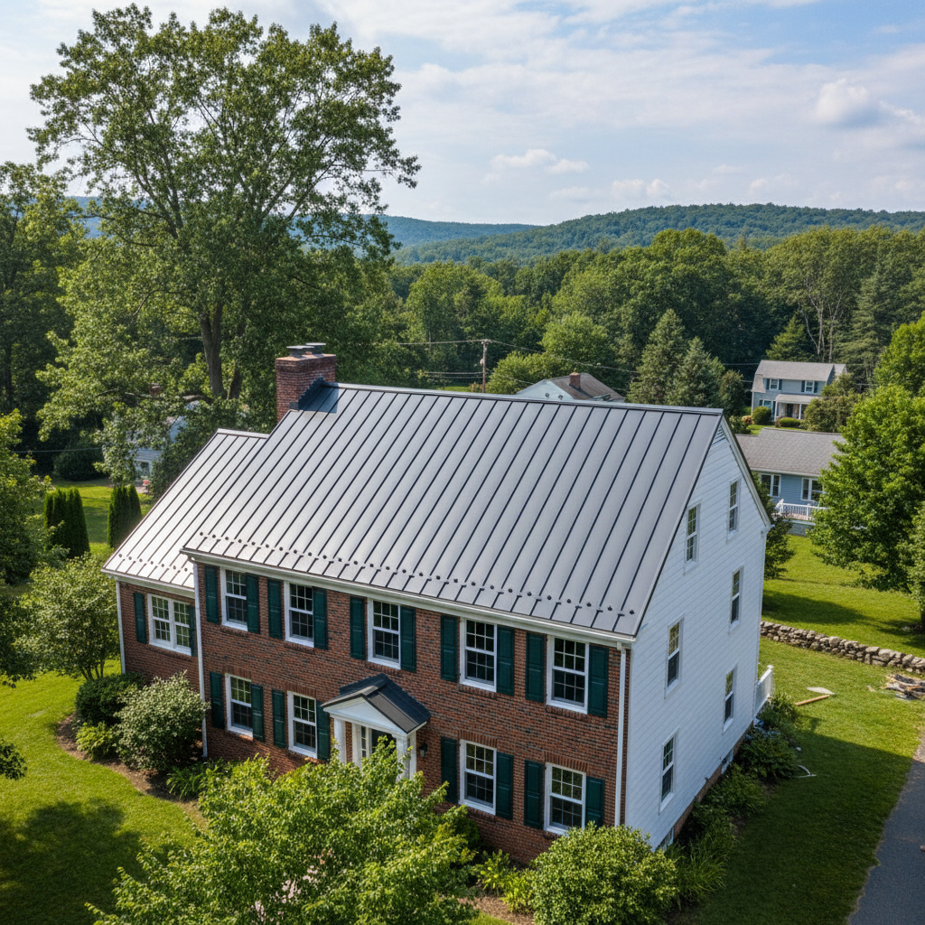 Completed metal roofing work at a residential property in East Greenwich, RI