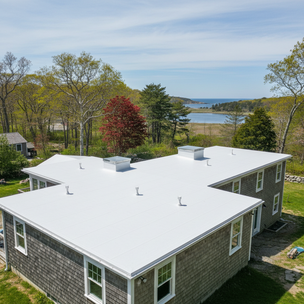 Completed commercial tpo roofing work at a residential property in Wakefield, RI