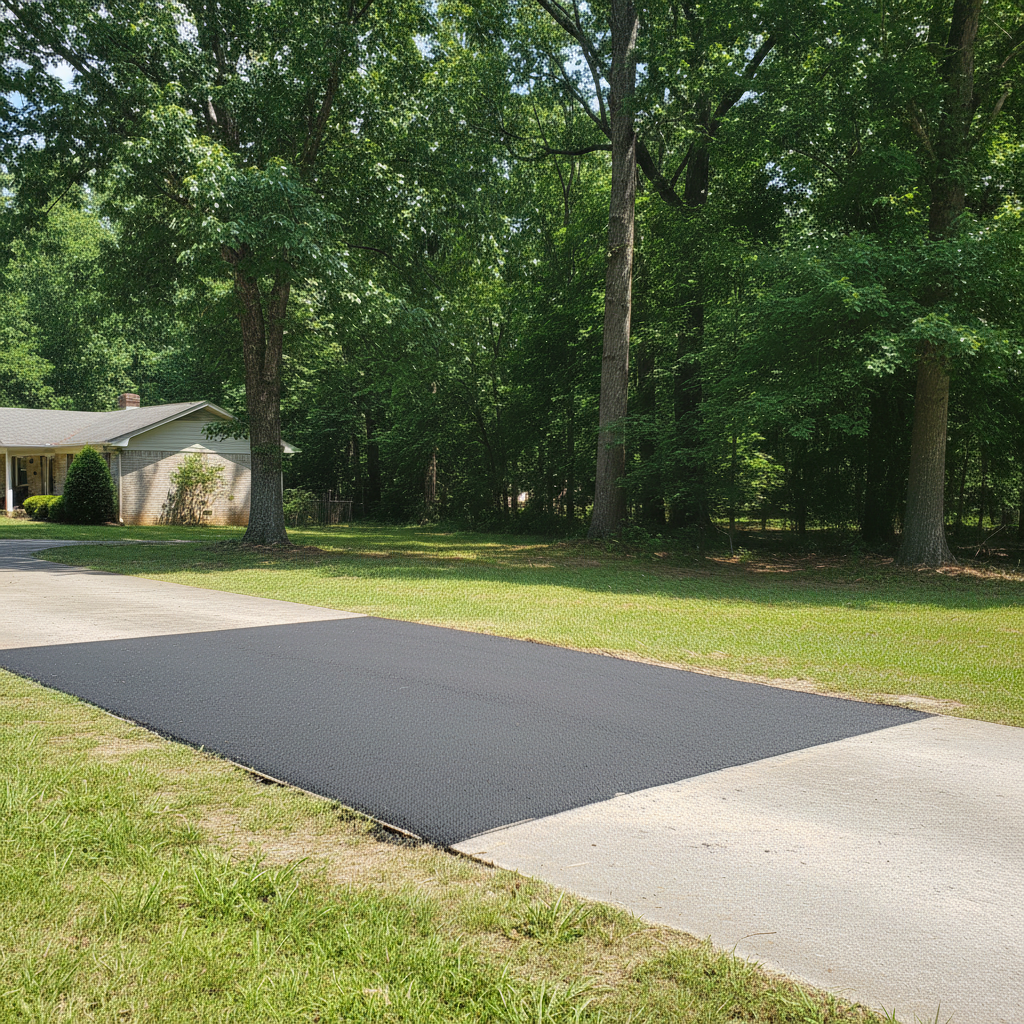 Completed asphalt repair work at a residential property in Gaston, SC