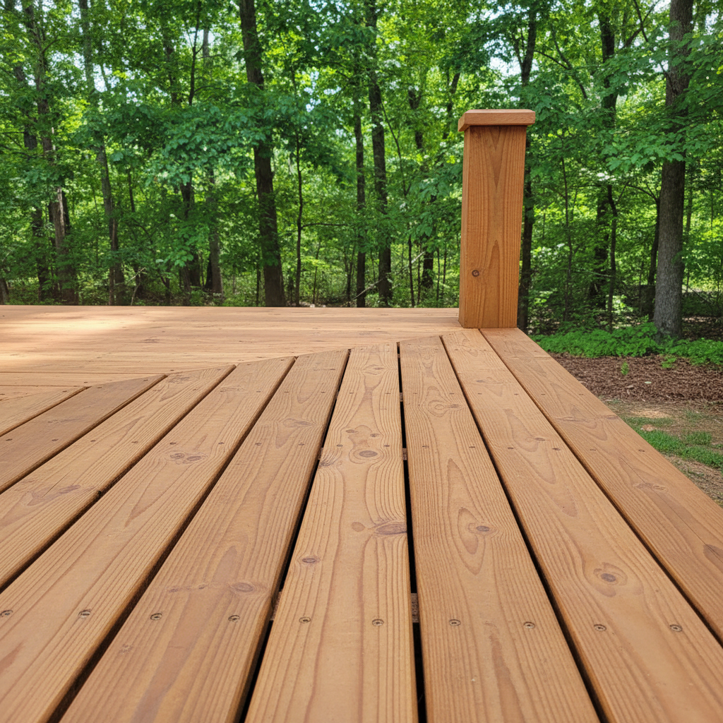 Completed deck construction work at a residential property in Great Falls, SC