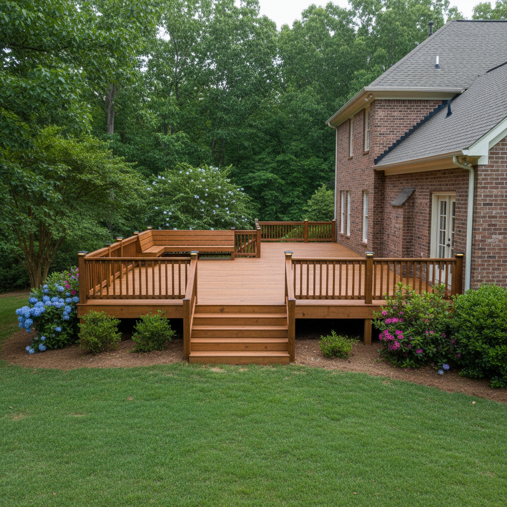 Completed wooden decks work at a residential property in Columbia, SC