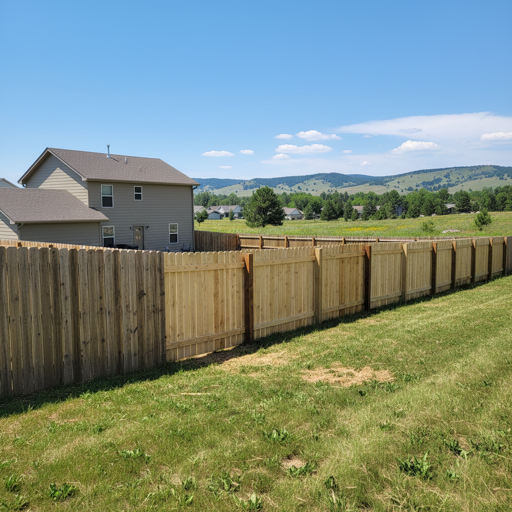 Completed fence repair work at a residential property in Rapid City, SD