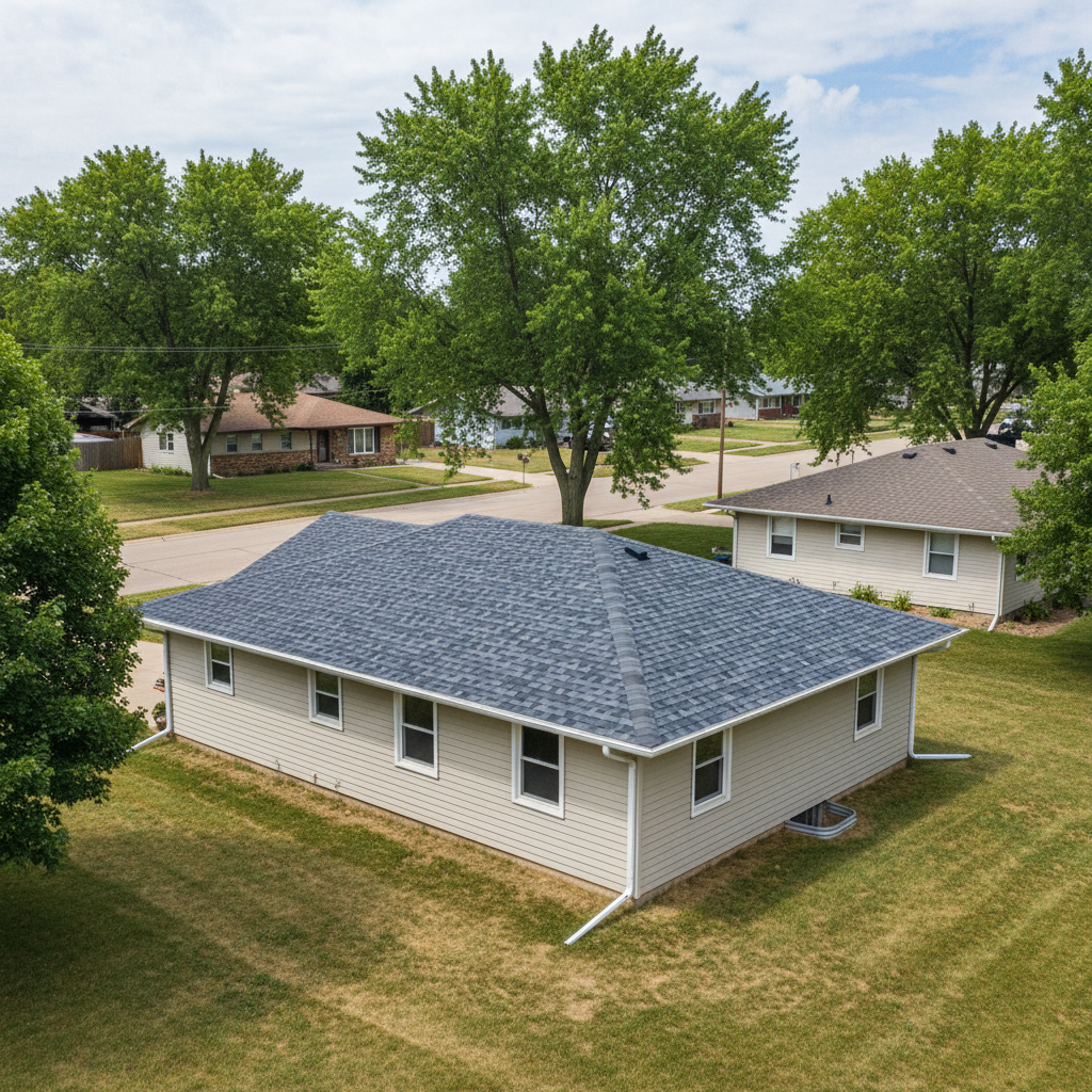 Completed roof replacement work at a residential property in Sioux Falls, SD