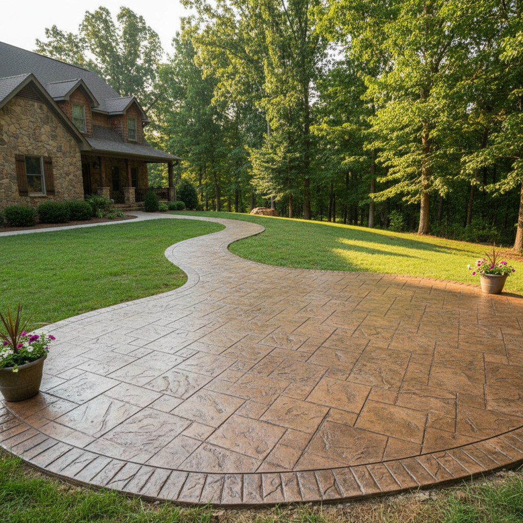 Completed stamped concrete work at a residential property in Rogersville, TN