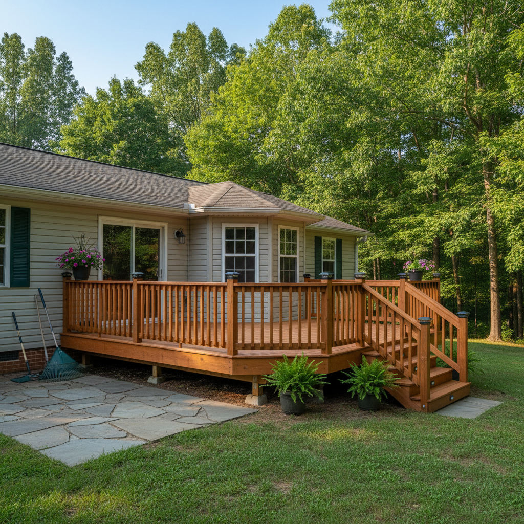 Completed wooden decks work at a residential property in Oak Ridge, TN