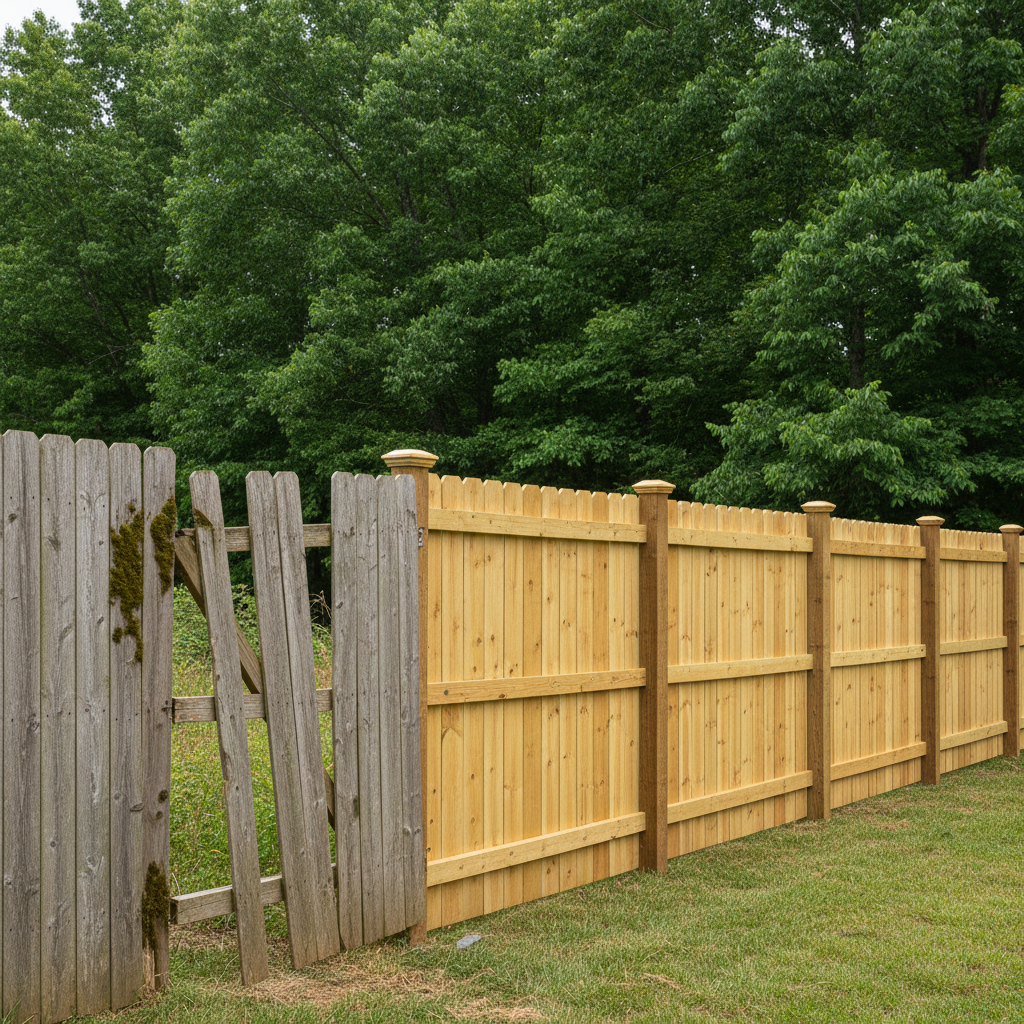 Completed wood fence installation work at a residential property in Sevierville, TN