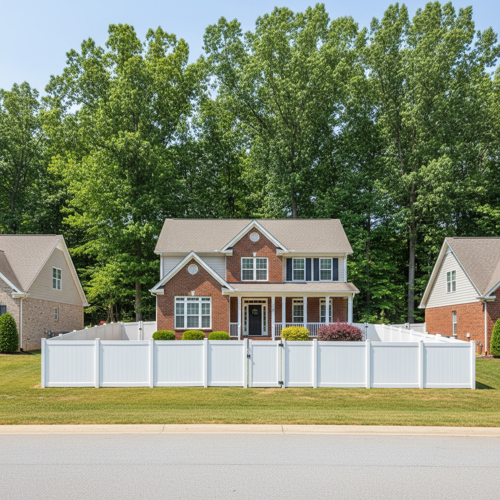 Completed vinyl fence installation work at a residential property in Farragut, TN