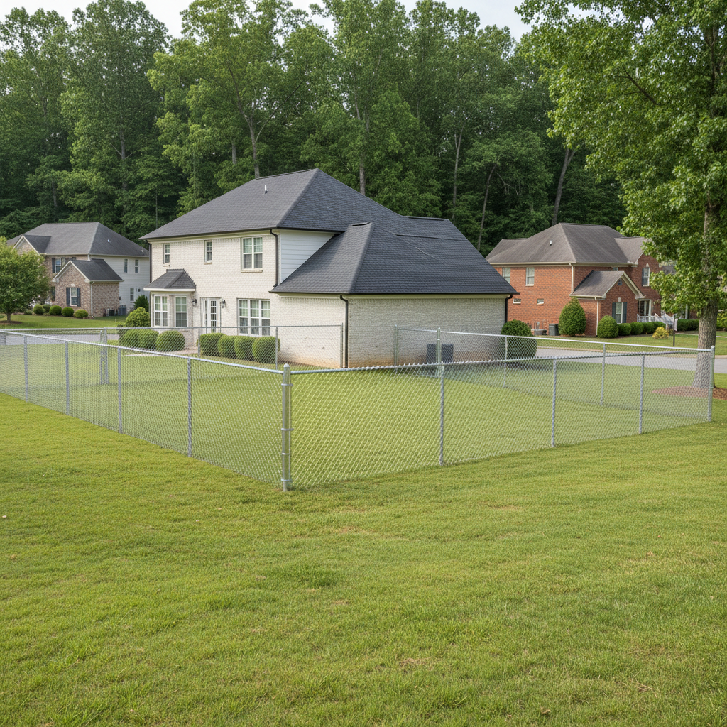 Completed chain link fence installation work at a residential property in Lenoir, TN
