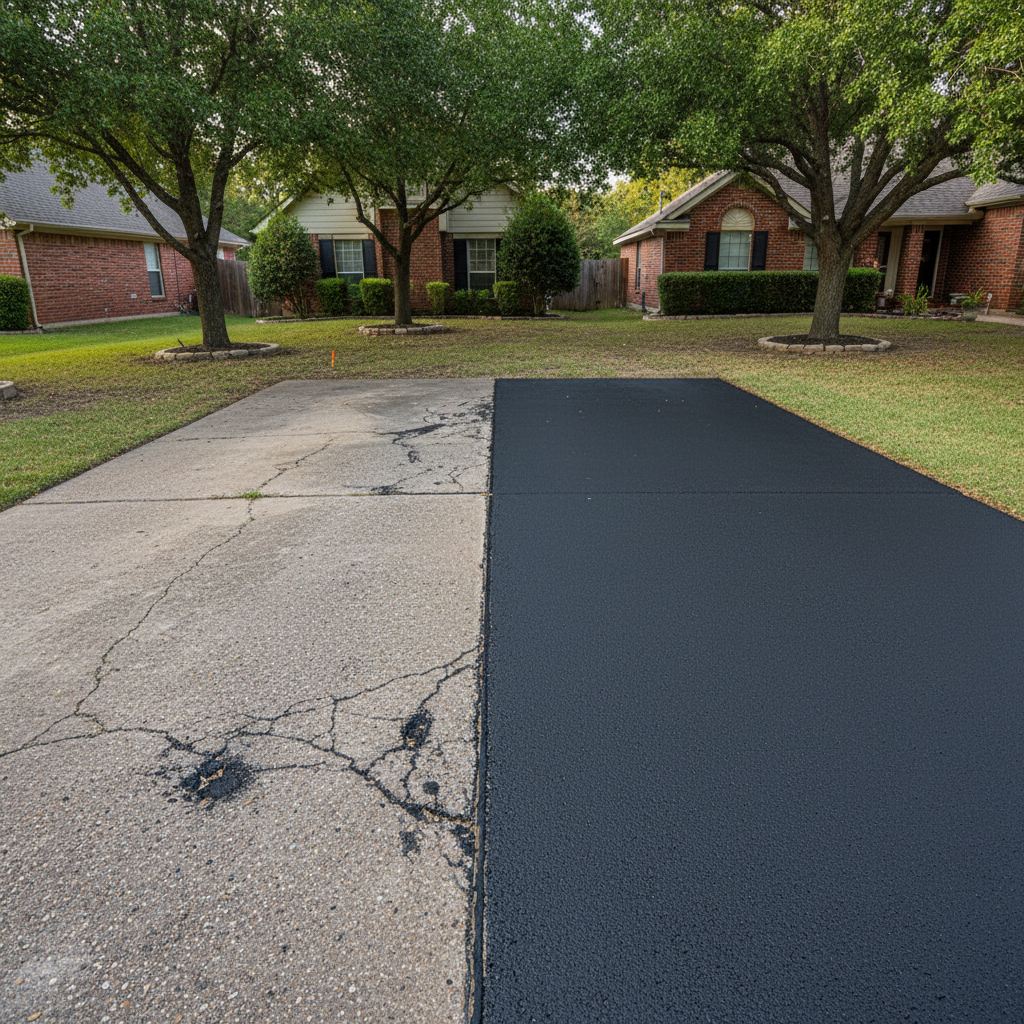 Completed asphalt sealcoating work at a residential property in Dallas, TX
