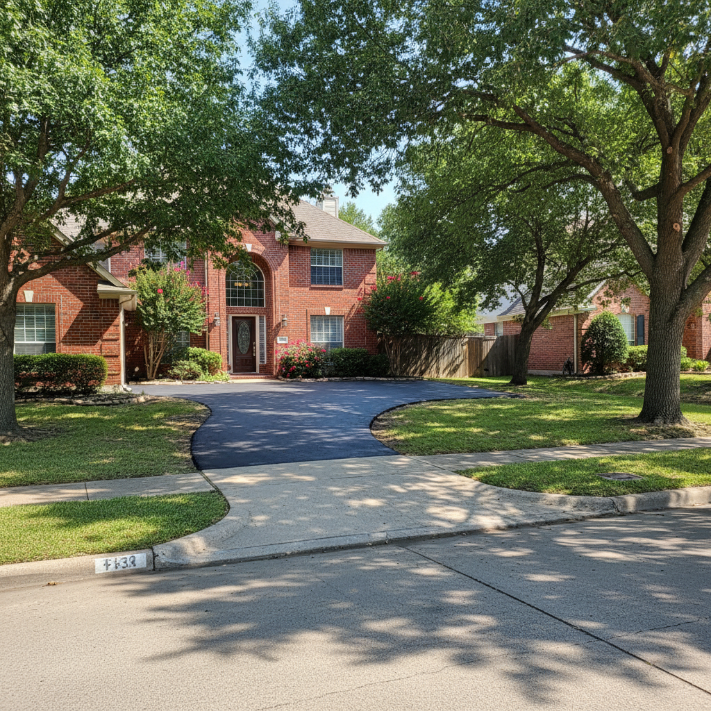 Completed asphalt repair work at a residential property in Irving, TX