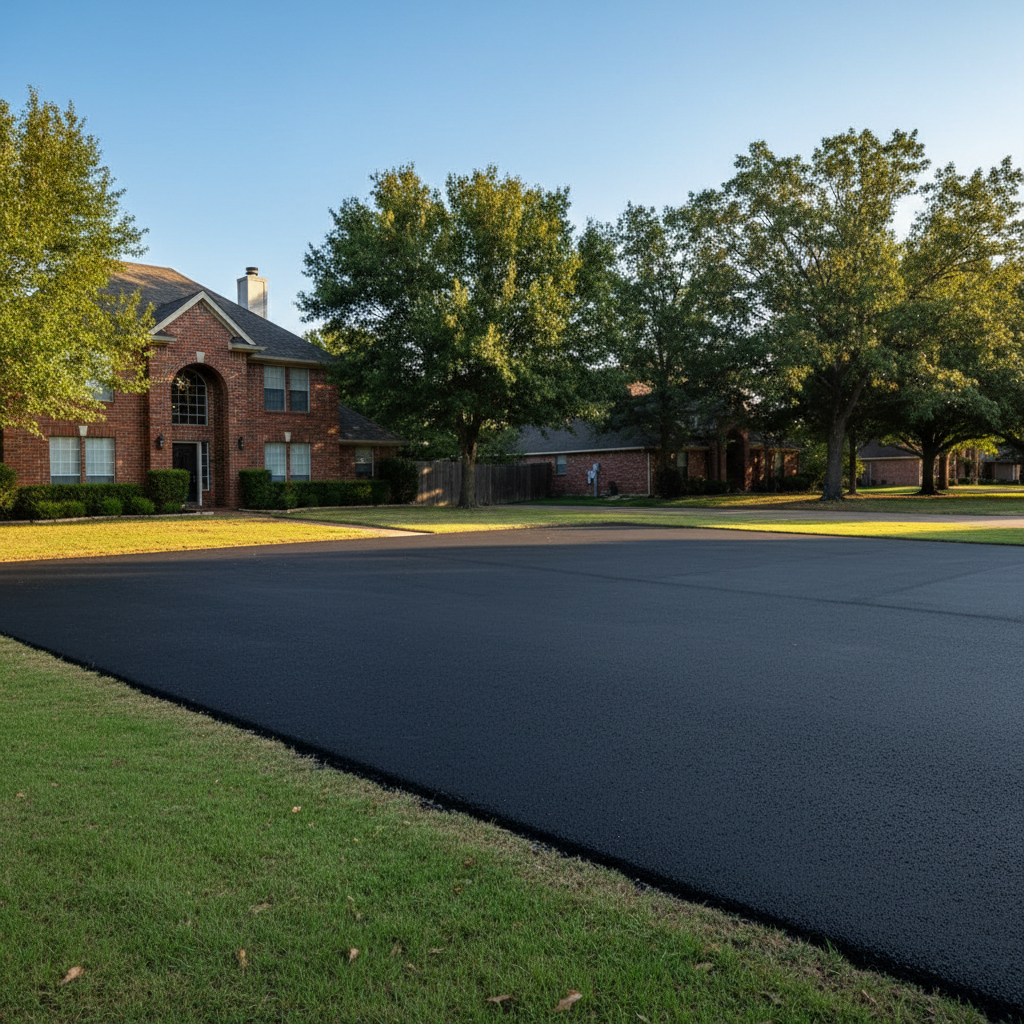 Completed parking lot paving work at a residential property in Richardson, TX