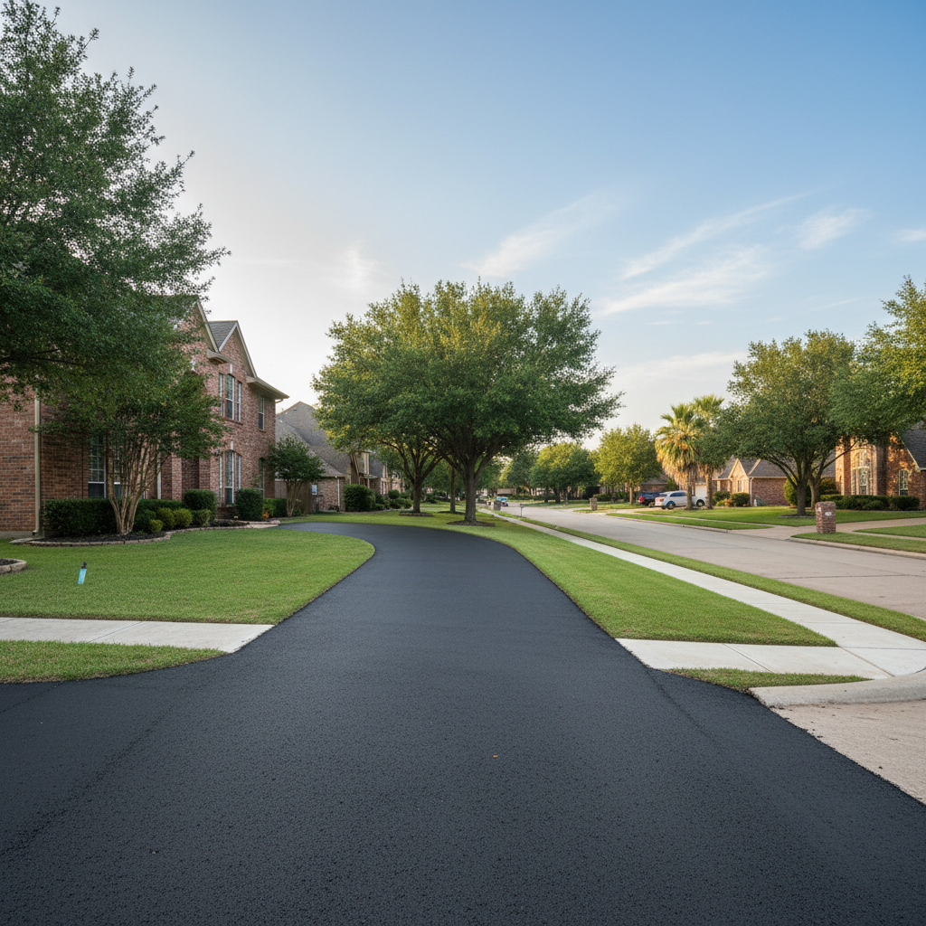 Completed asphalt paving work at a residential property in Sugar Land, TX