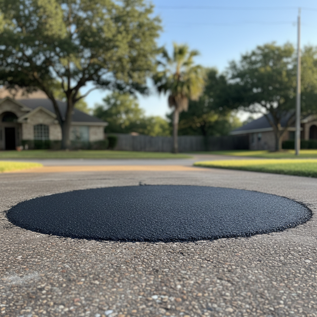 Completed asphalt patching work at a residential property in Victoria, TX