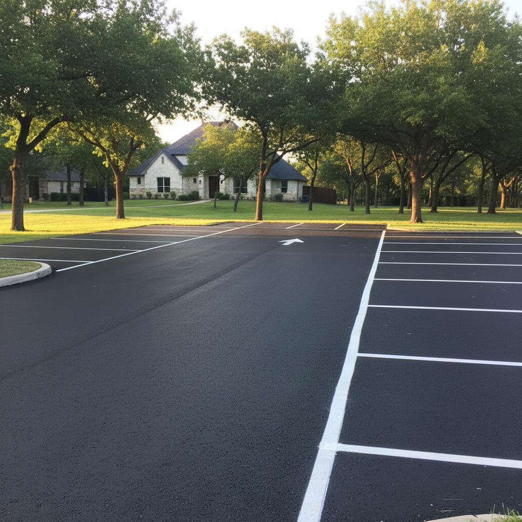 Completed asphalt striping work at a residential property in Leander, TX