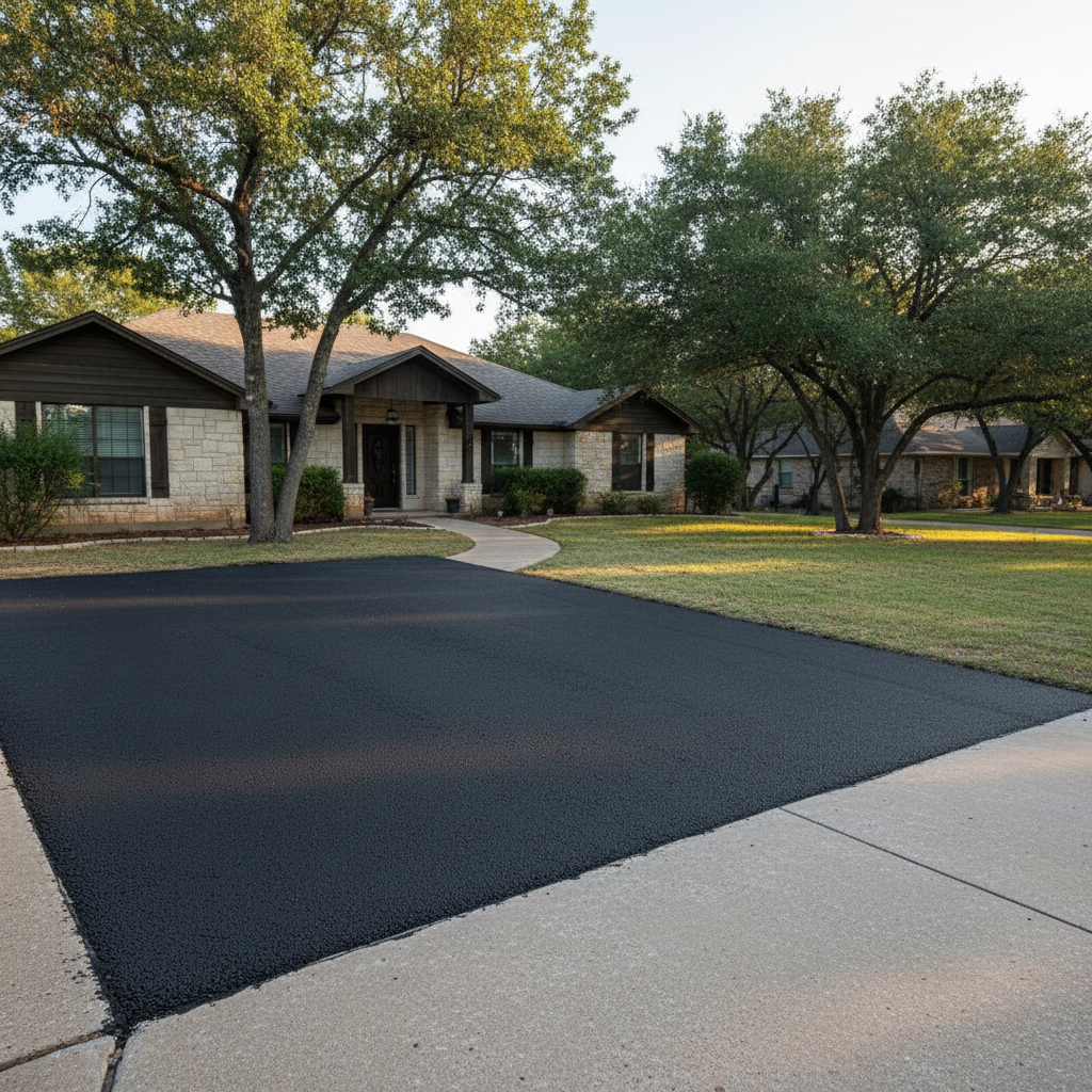 Completed asphalt patching work at a residential property in Marble Falls, TX