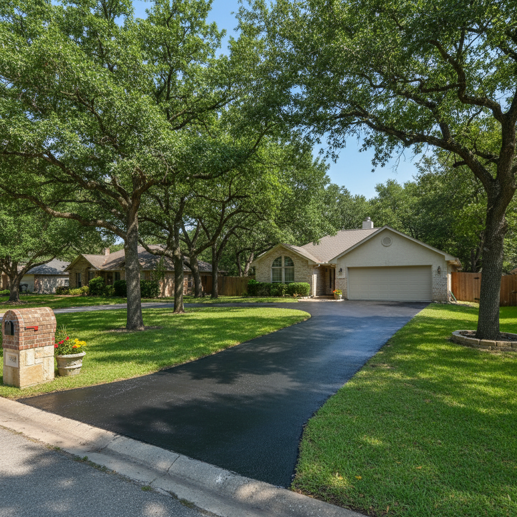 Completed asphalt sealcoating work at a residential property in Hutto, TX