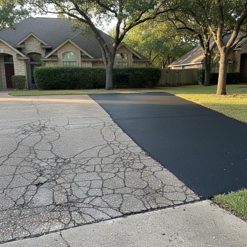 Completed asphalt repair work at a residential property in Bryan, TX