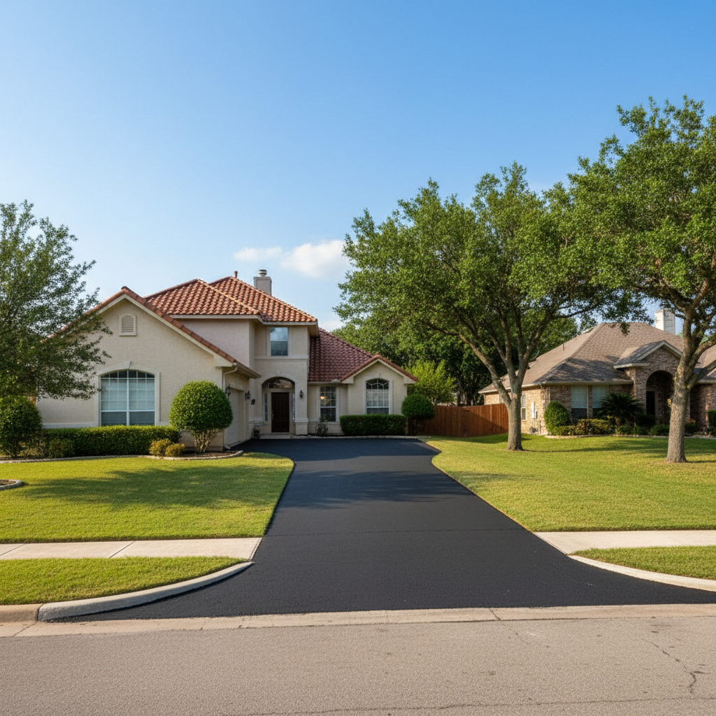 Completed driveway paving work at a residential property in San Marcos, TX