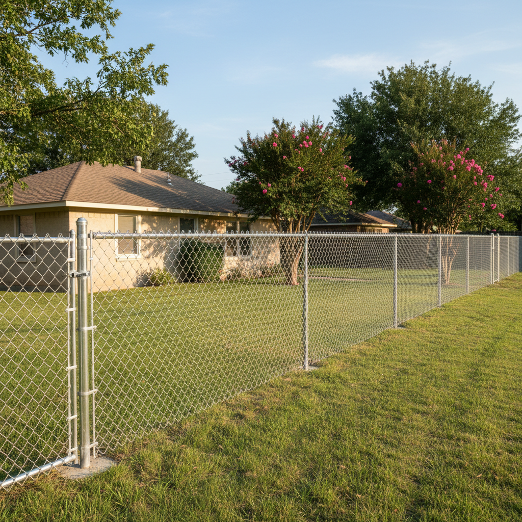 Completed chain link fence installation work at a residential property in Wichita Falls, TX