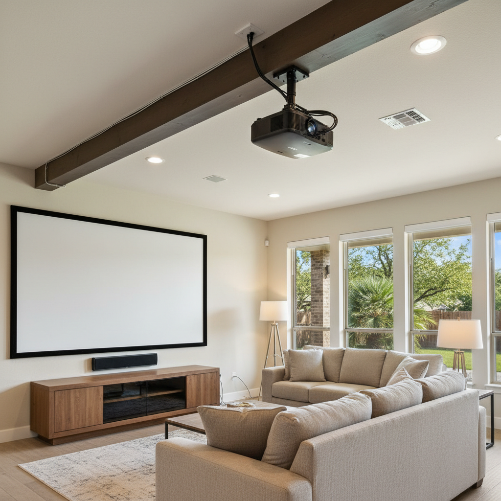 Completed projector installation work at a residential property in San Antonio, TX