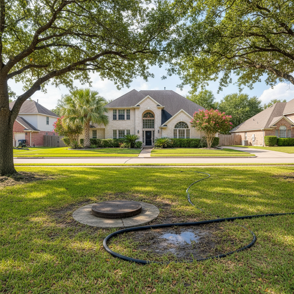 Completed grease trap pumping work at a residential property in Sugar Land, TX