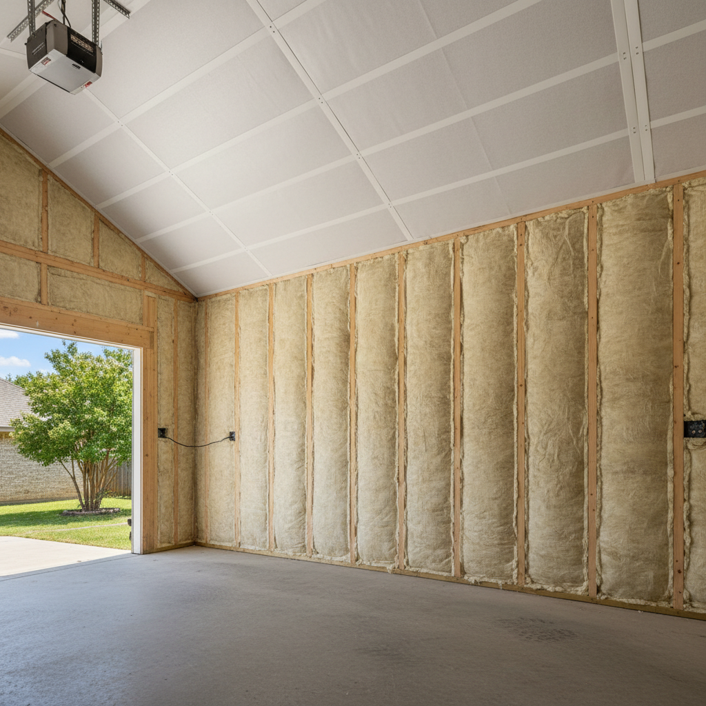 Completed garage insulation work at a residential property in Fort Worth, TX